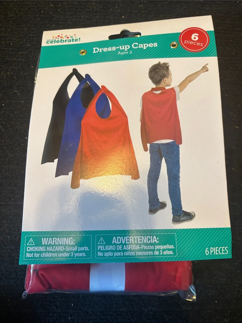 Celebrate! Kids Dress-Up Capes - Red, Blue, Black (6-Pack)